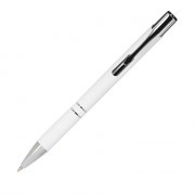 Шариковая ручка, Alpha, нажимной мех-м,корпус-алюминий,отд.-хром,покрытие-soft touch, белый, для лазерной гравировки