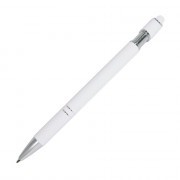 Шариковая ручка, Comet, нажимной мех-м,корпус-алюминий,покрытие-soft touch, под лазер.гравировку, отд-гравир-ка,хром, силикон.стилус, белый