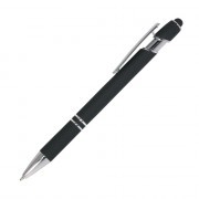 Шариковая ручка, Comet, нажимной мех-м,корпус-алюминий,покрытие-soft touch, под лазер.гравировку,отд-гравир-ка,хром, силикон.стилус, черный