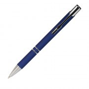 Шариковая ручка, Alpha, нажимной мех-м,корпус-алюминий,отд.-хром,покрытие-soft touch, синий, для лазерной гравировки