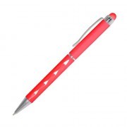 Шариковая ручка, Crystal, поворотный мех-м,корпус-алюминий, с гранями, под лазер.гравировку, отд.-хром., силикон.стилус, красный